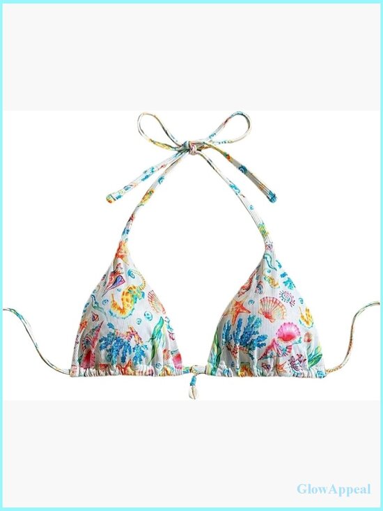 Other - Floral Halter String Triangle Bikini Top Bathing Suit Swim Top S